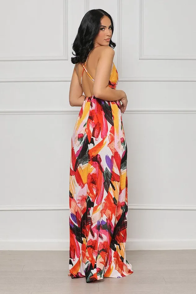 Lilly039s Kloset Dresses Women Bold Art High Slit Maxi Dress Red MultiFINAL SALE