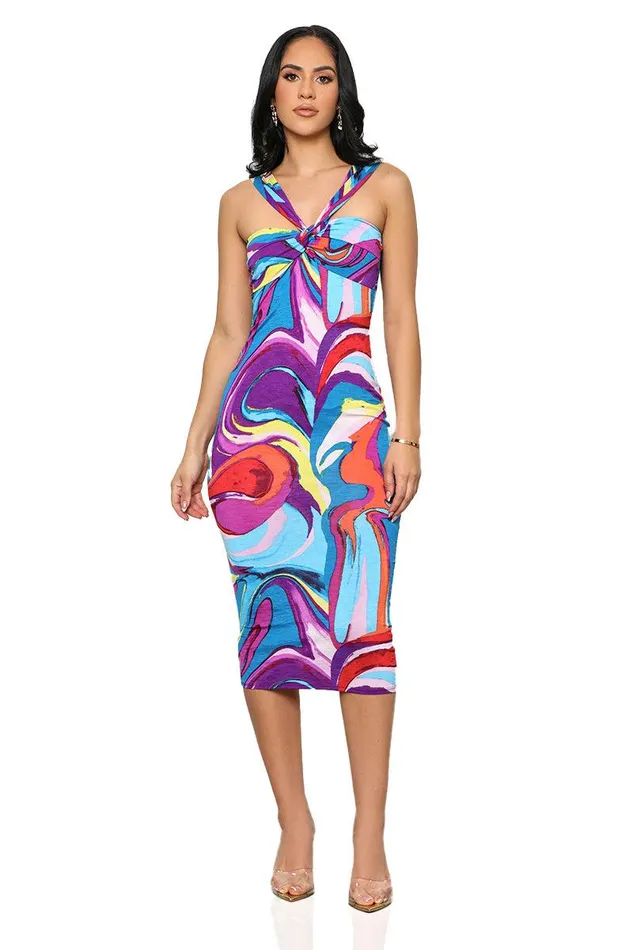 Lilly039s Kloset Dresses Women Color Swirl Halter Mini Dress Purple MultiFINAL SALE