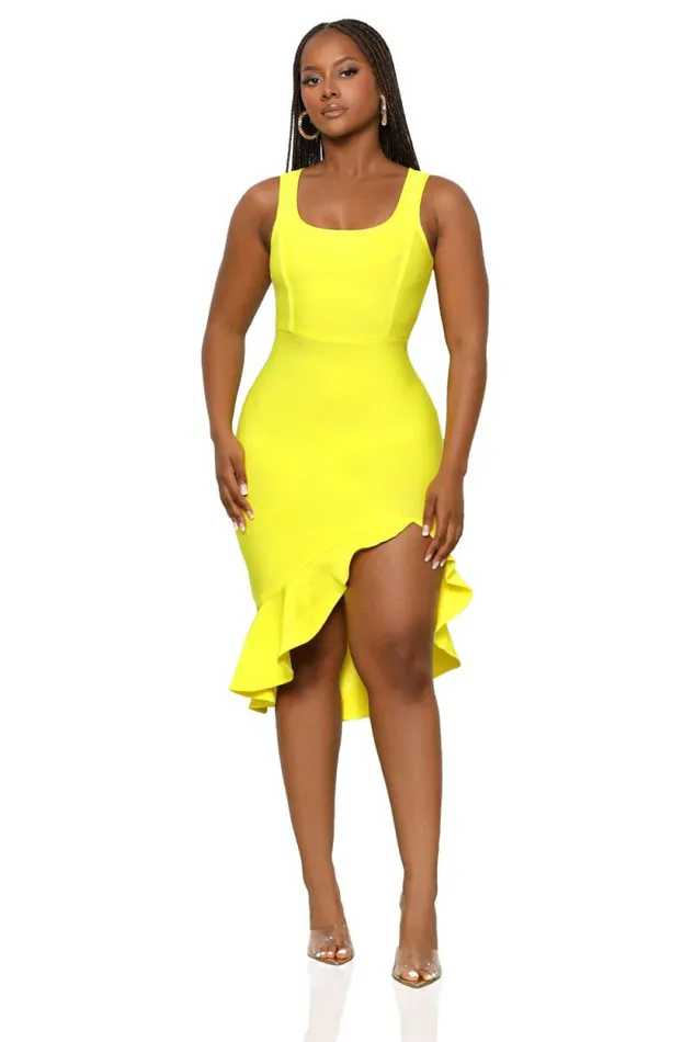Lilly039s Kloset Dresses Women Sensational Ruffle Bandage Dress Yellow
