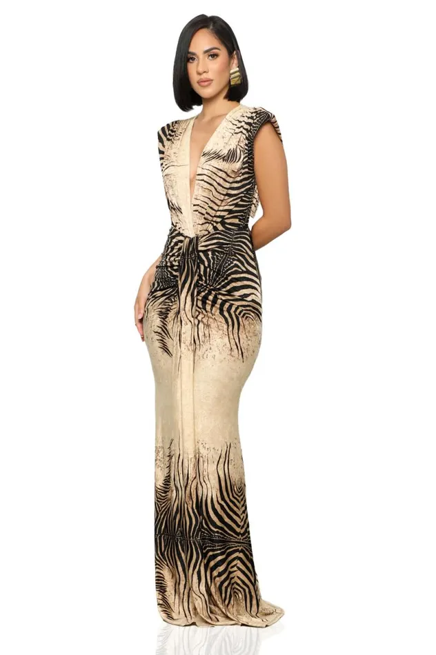 Lilly039s Kloset Dresses Women Wild Life Deep VCut Maxi Dress
