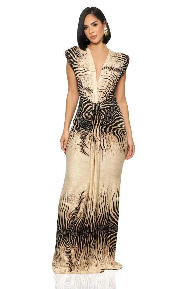 Lilly039s Kloset Dresses Women Wild Life Deep VCut Maxi Dress