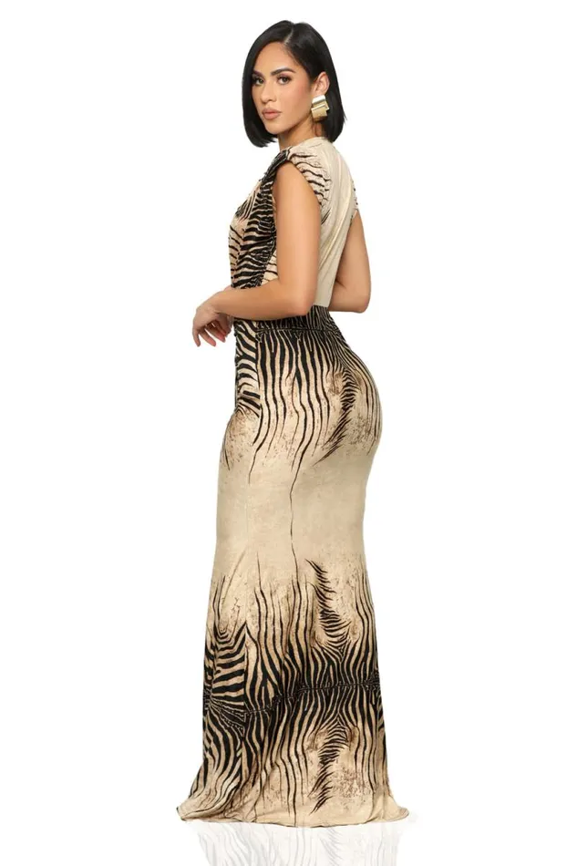 Lilly039s Kloset Dresses Women Wild Life Deep VCut Maxi Dress