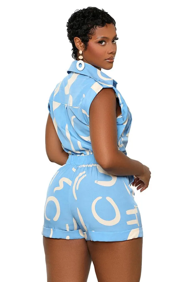 Lilly039s Kloset Jumpsuits and Rompers Women Basic Art Romper BlueFINAL SALE