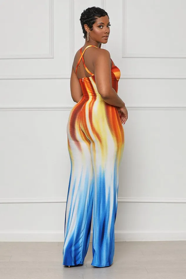 Lilly039s Kloset Jumpsuits and Rompers Women Fire And Ice Jumpsuit Orange Multi FINAL SALE