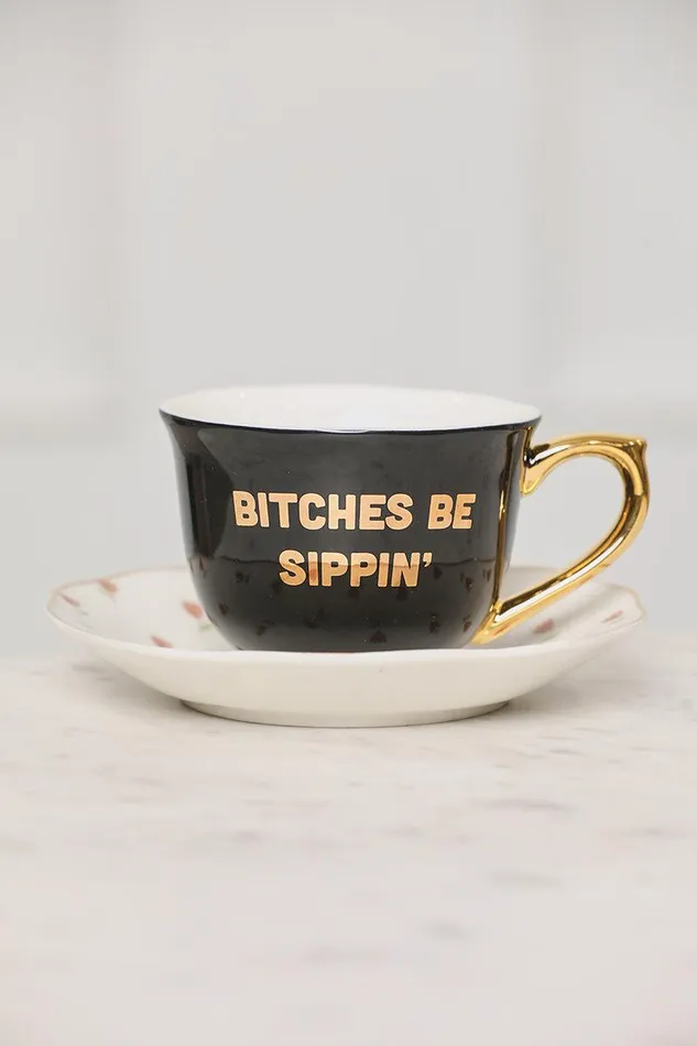 Lilly039s Kloset Lifestyle Women Btches Be Sippin039 Tea Cup Set Black Multi