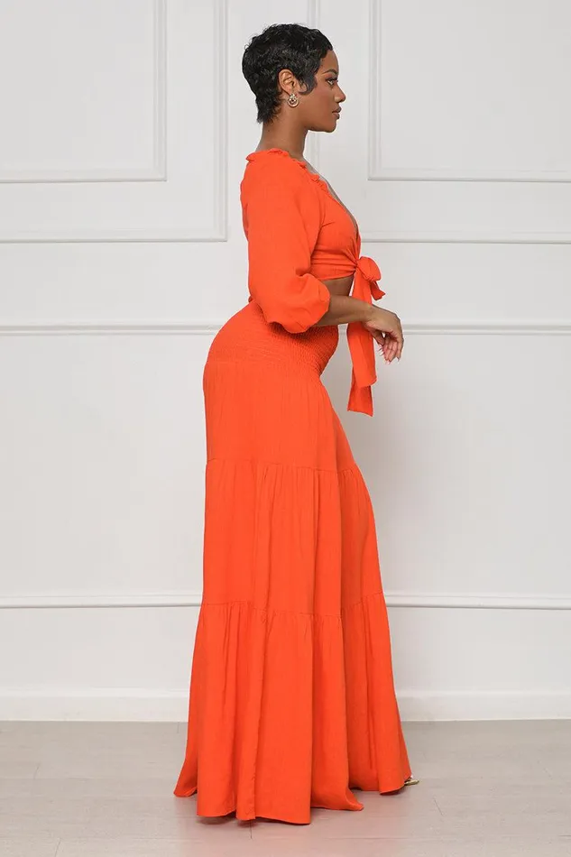 Lilly039s Kloset Sets Women Color Splash Wide Leg Pants Set Orange