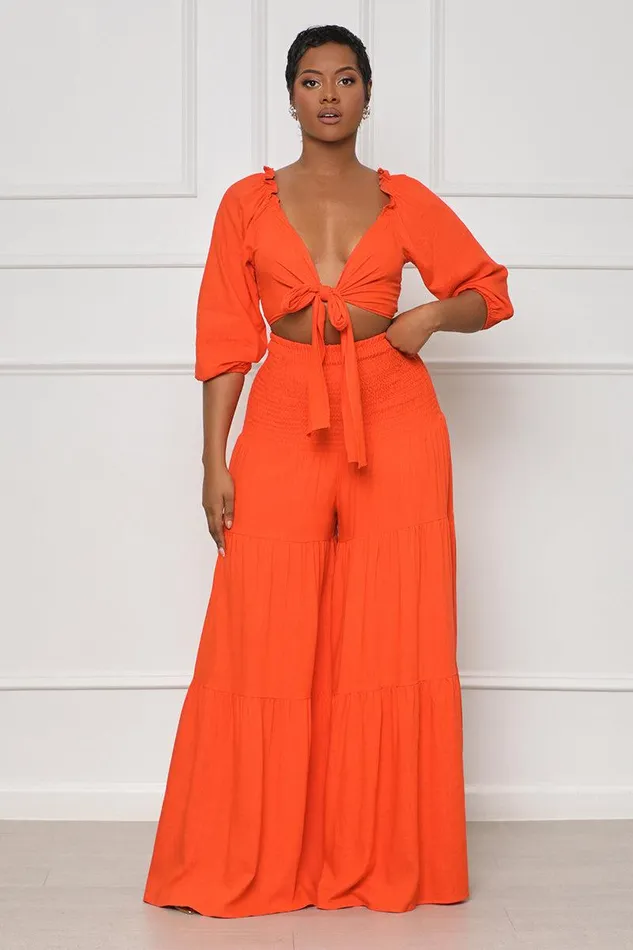 Lilly039s Kloset Sets Women Color Splash Wide Leg Pants Set Orange