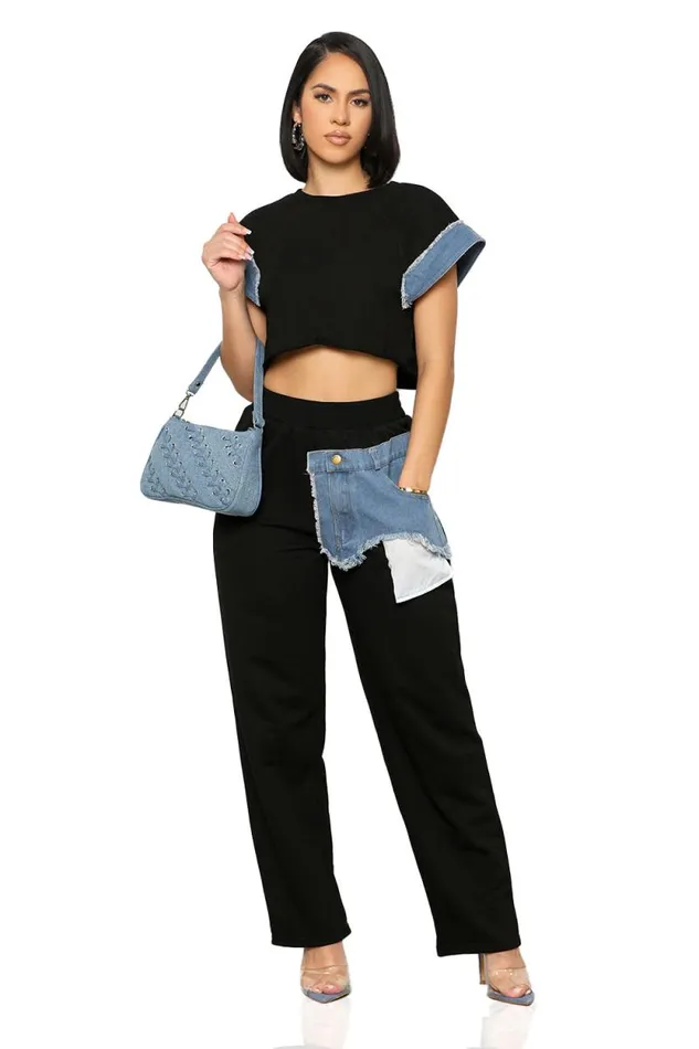 Lilly039s Kloset Sets Women Denim Contrast Jogger Set