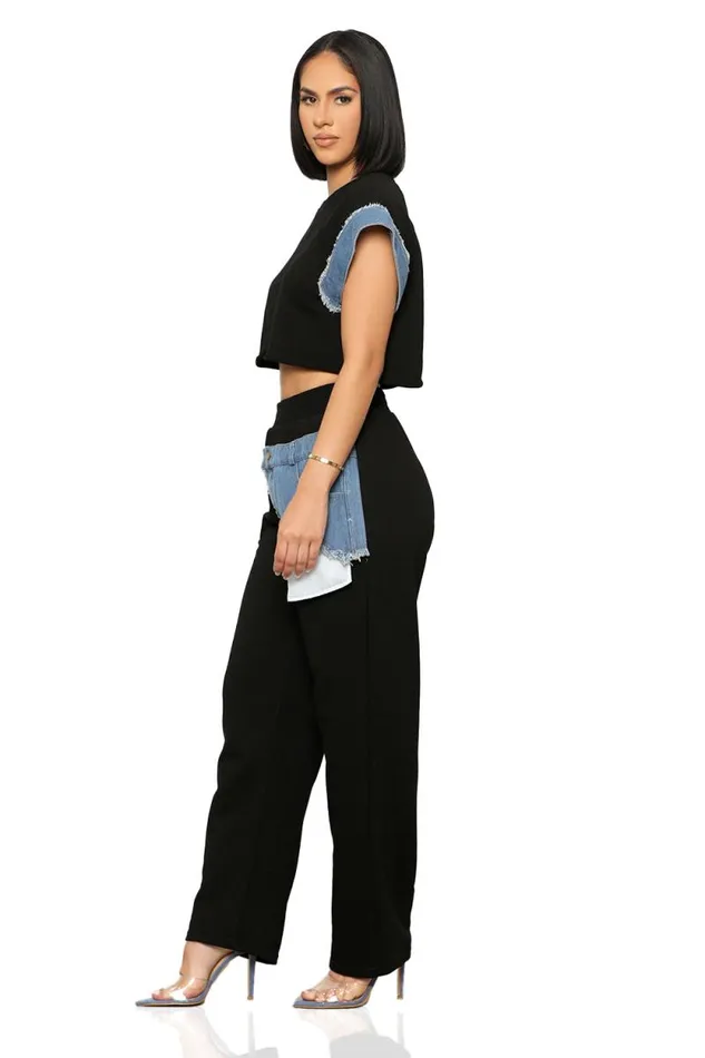 Lilly039s Kloset Sets Women Denim Contrast Jogger Set