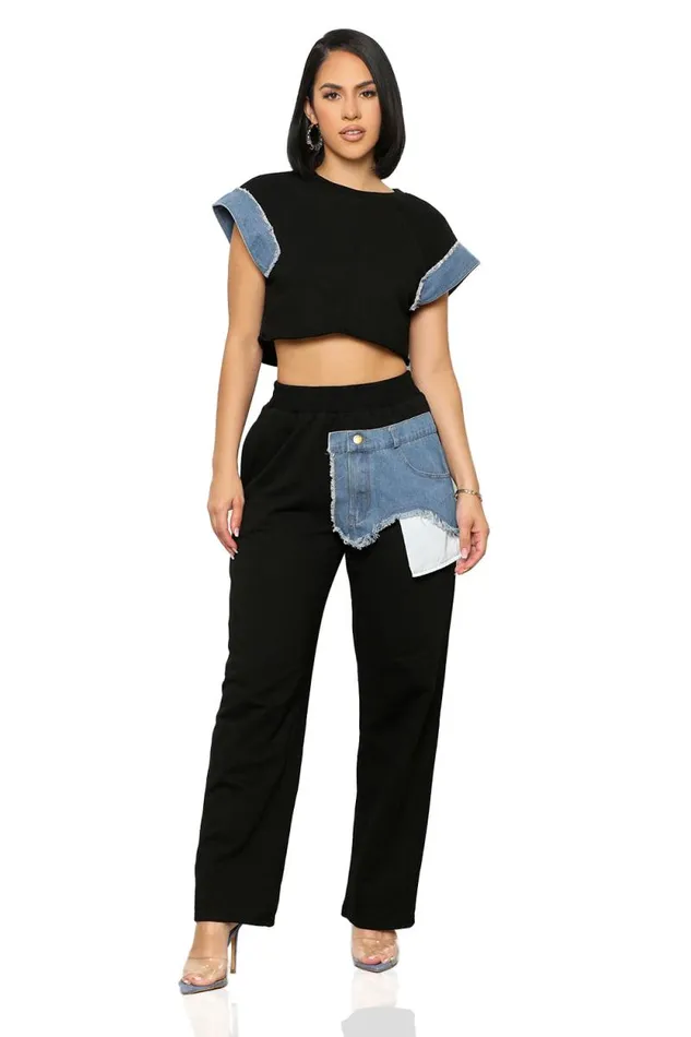 Lilly039s Kloset Sets Women Denim Contrast Jogger Set
