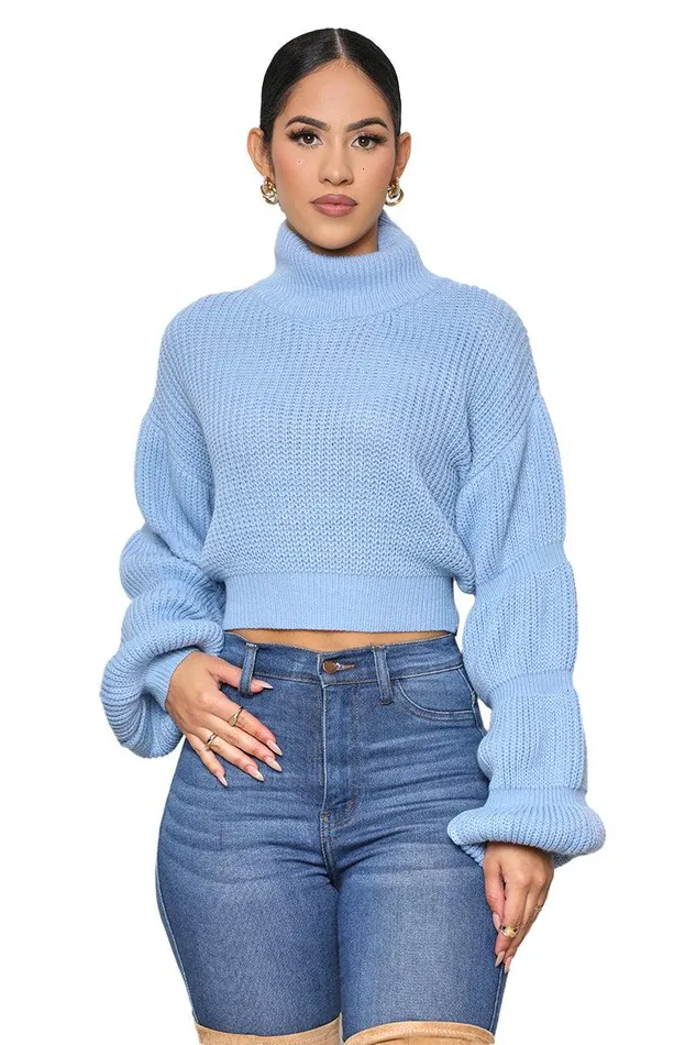 Lilly039s Kloset Tops Women Burst Your Bubble Cropped Sweater Blue FINAL SALE