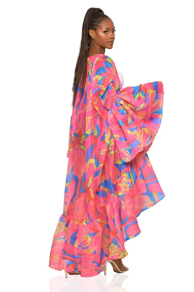 Lilly039s Kloset Tops Women Flower Child Organza Kimono Pink Multi