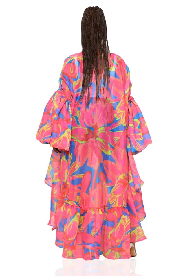 Lilly039s Kloset Tops Women Flower Child Organza Kimono Pink Multi