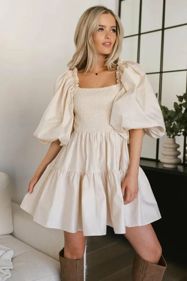 Litzy Mini Dress In Beige Beige Women Bohme Dresses