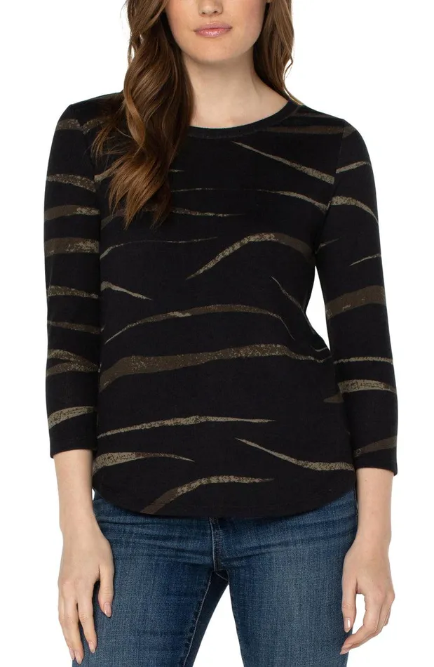 Liverpool Los Angeles 34 SLEEVE KNIT TEE Black Forest Abstract Animal Women TSHIRTS