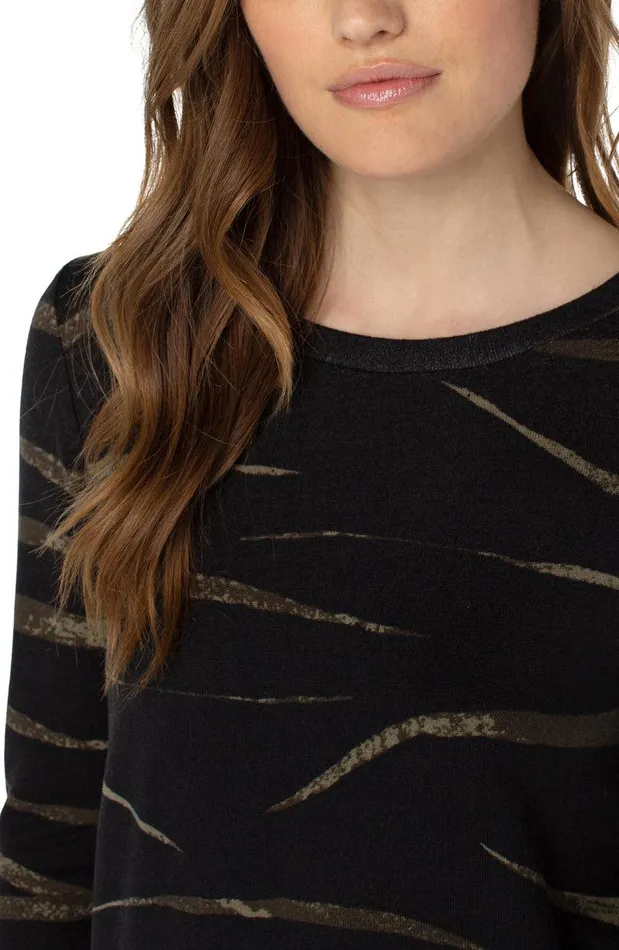Liverpool Los Angeles 34 SLEEVE KNIT TEE Black Forest Abstract Animal Women TSHIRTS