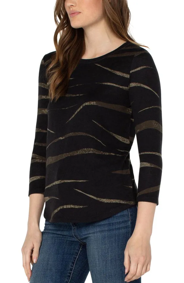 Liverpool Los Angeles 34 SLEEVE KNIT TEE Black Forest Abstract Animal Women TSHIRTS