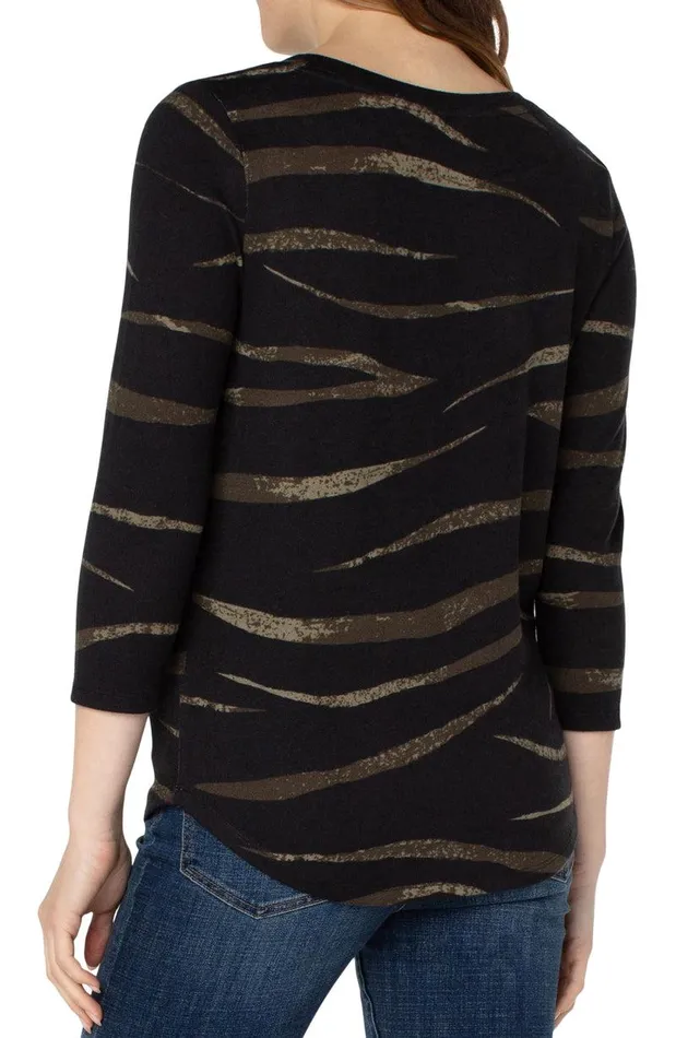 Liverpool Los Angeles 34 SLEEVE KNIT TEE Black Forest Abstract Animal Women TSHIRTS