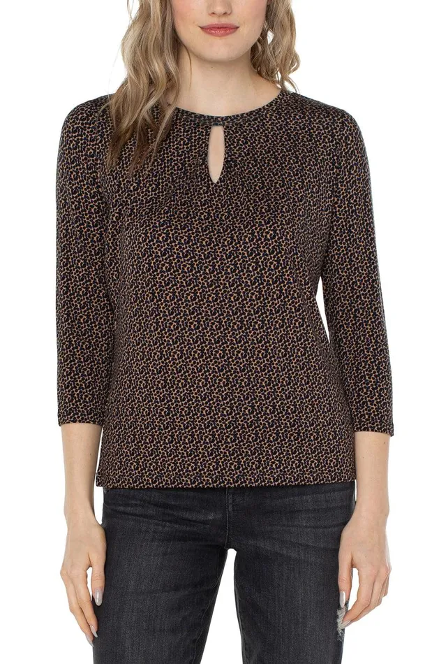 Liverpool Los Angeles CREW NECK TOP WITH PLEATED FRONT Micro Pebble Print Women KNIT TOPS