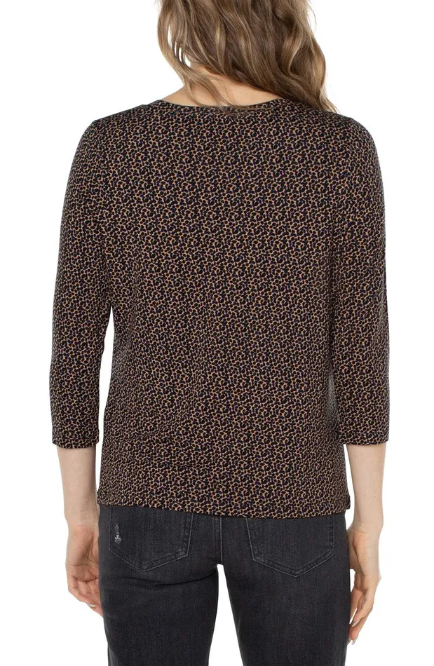 Liverpool Los Angeles CREW NECK TOP WITH PLEATED FRONT Micro Pebble Print Women KNIT TOPS