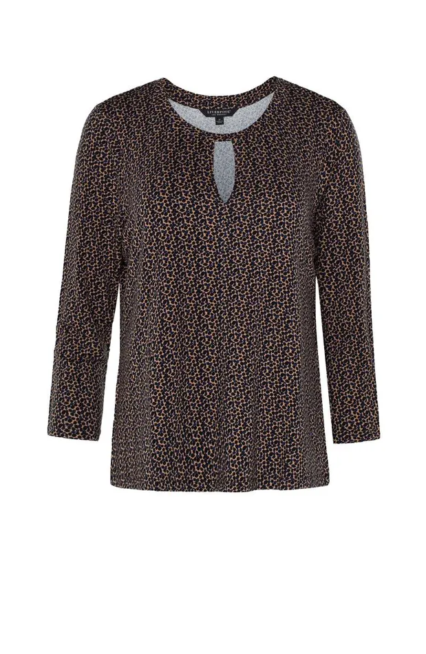 Liverpool Los Angeles CREW NECK TOP WITH PLEATED FRONT Micro Pebble Print Women KNIT TOPS