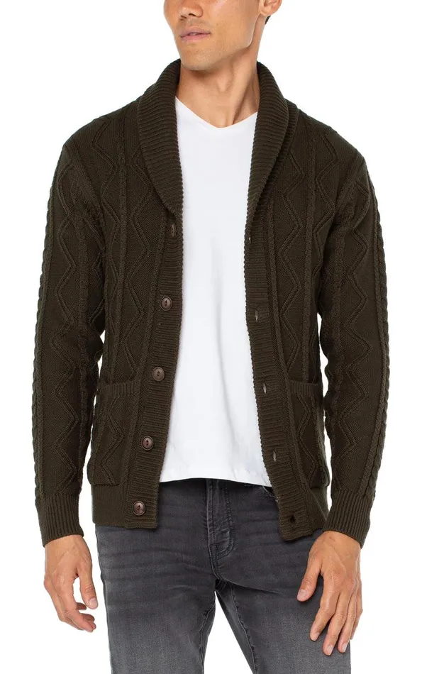 Liverpool Los Angeles FISHERMAN CABLE SHAWL COLLAR CARDIGAN Moss Men SWEATERS