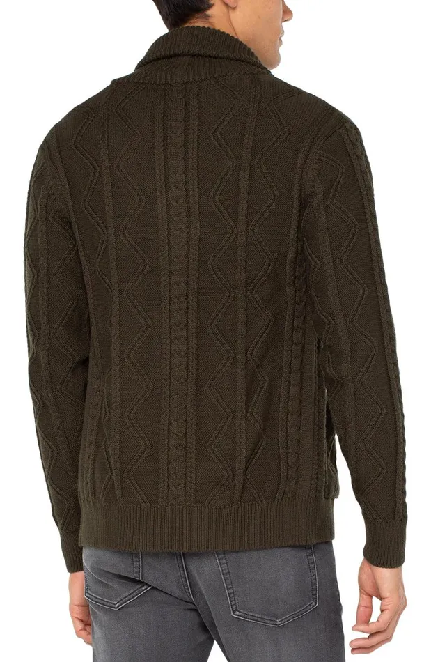 Liverpool Los Angeles FISHERMAN CABLE SHAWL COLLAR CARDIGAN Moss Men SWEATERS