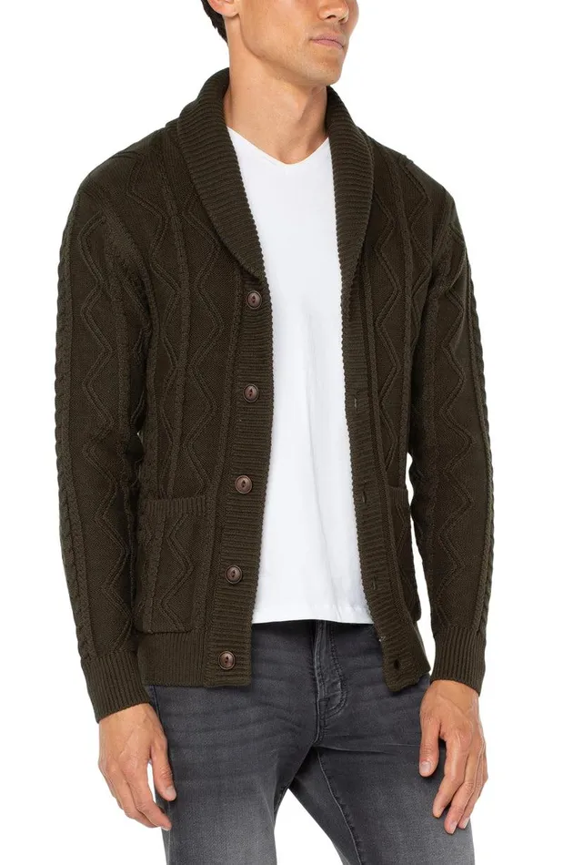 Liverpool Los Angeles FISHERMAN CABLE SHAWL COLLAR CARDIGAN Moss Men SWEATERS