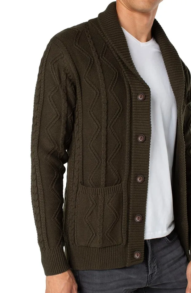 Liverpool Los Angeles FISHERMAN CABLE SHAWL COLLAR CARDIGAN Moss Men SWEATERS