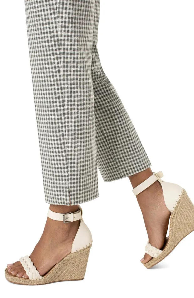 Liverpool Los Angeles KELSEY CROP TROUSER WITH SIDE SLIT Sage White Gingham Women TROUSERS