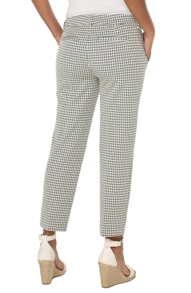 Liverpool Los Angeles KELSEY CROP TROUSER WITH SIDE SLIT Sage White Gingham Women TROUSERS