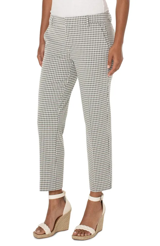 Liverpool Los Angeles KELSEY CROP TROUSER WITH SIDE SLIT Sage White Gingham Women TROUSERS