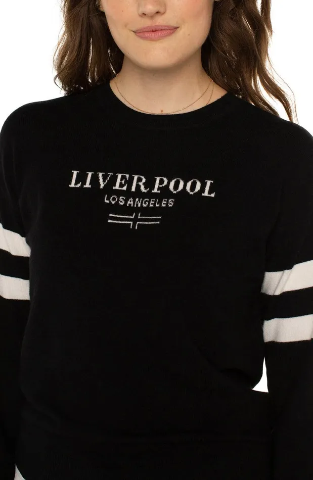 Liverpool Los Angeles LIVERPOOL LOGO SWEATER Black White Women SWEATERS