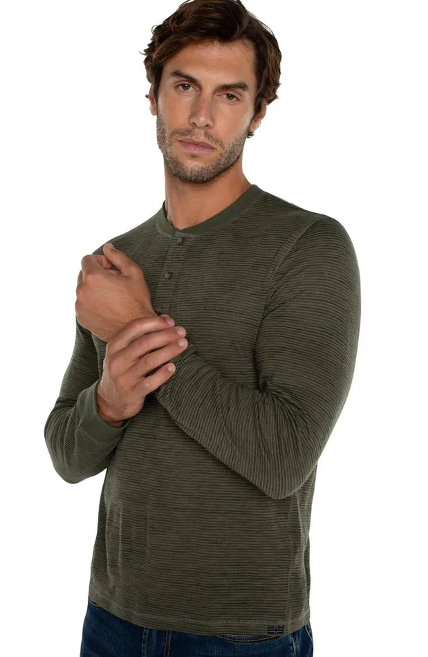 Liverpool Los Angeles LONG SLEEVE HENLEY Olive Men HENLEYS
