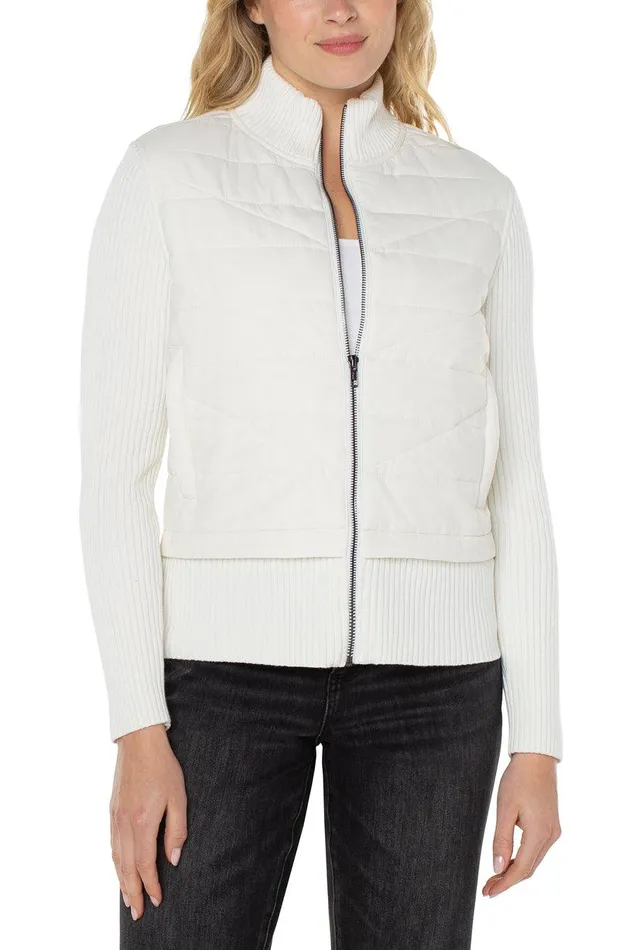 Liverpool Los Angeles QUILTED FULL ZIP SWEATER Porcelain Women SWEATERS