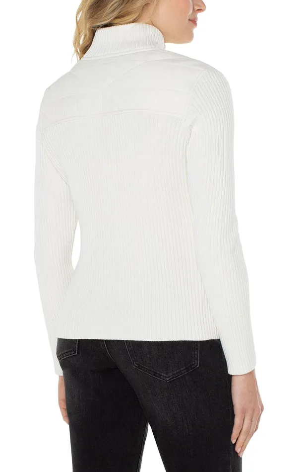 Liverpool Los Angeles QUILTED FULL ZIP SWEATER Porcelain Women SWEATERS