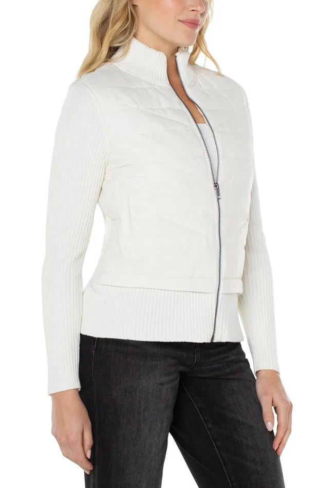 Liverpool Los Angeles QUILTED FULL ZIP SWEATER Porcelain Women SWEATERS