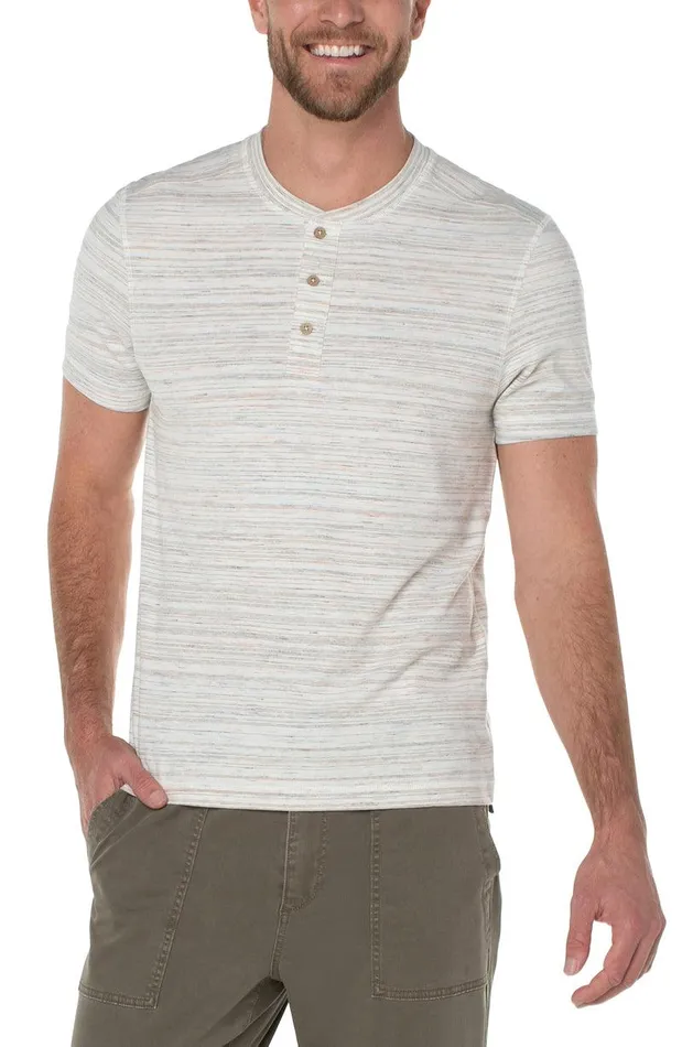 Liverpool Los Angeles SHORT SLEEVE HENLEY Cream Multi Men HENLEYS