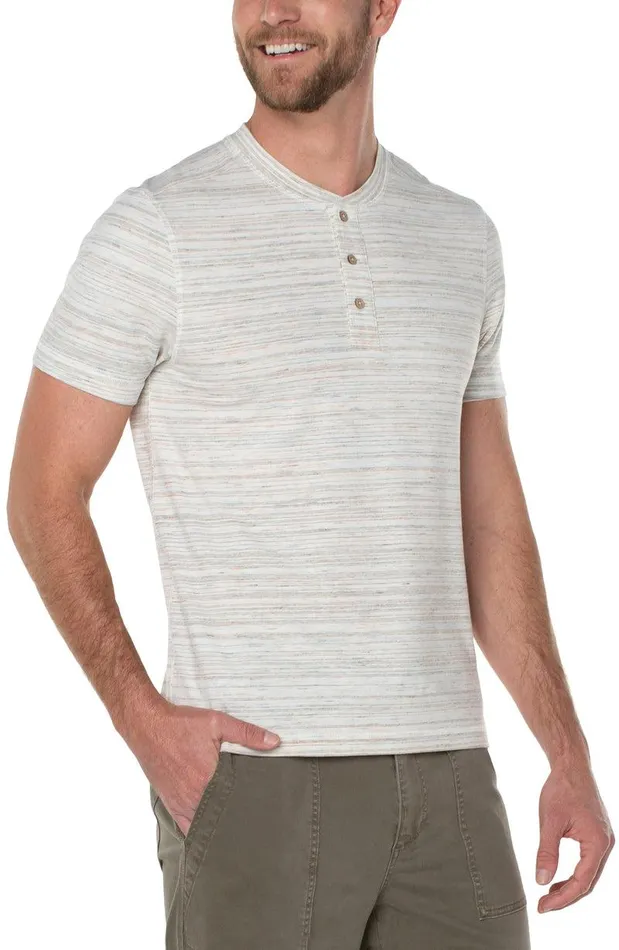 Liverpool Los Angeles SHORT SLEEVE HENLEY Cream Multi Men HENLEYS