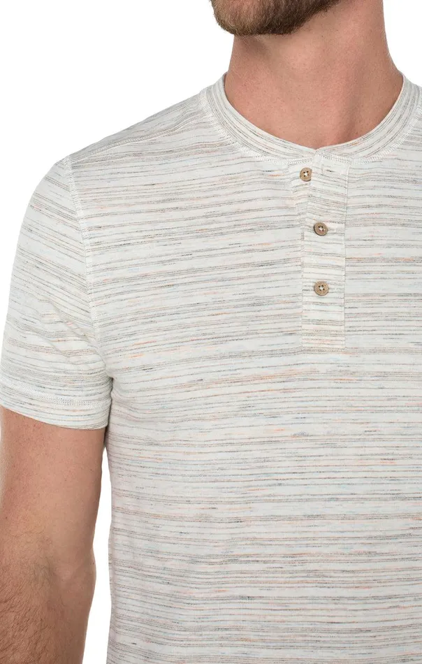 Liverpool Los Angeles SHORT SLEEVE HENLEY Cream Multi Men HENLEYS
