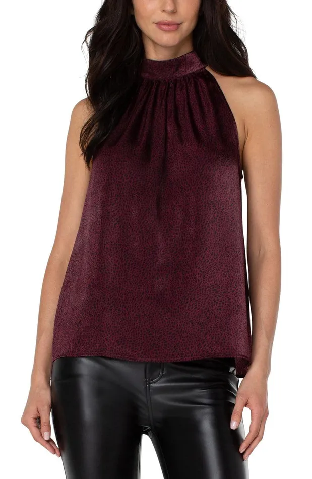 Liverpool Los Angeles SLEEVELESS MOCK NECK TANK Mini Leopard Print Women WOVEN TOPS