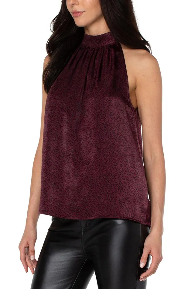 Liverpool Los Angeles SLEEVELESS MOCK NECK TANK Mini Leopard Print Women WOVEN TOPS