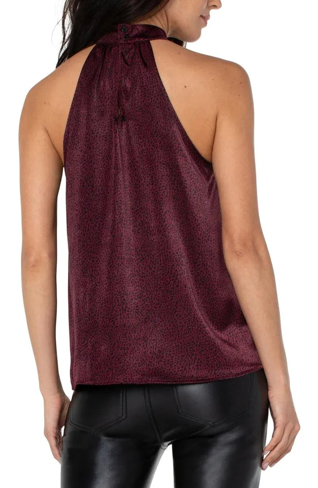 Liverpool Los Angeles SLEEVELESS MOCK NECK TANK Mini Leopard Print Women WOVEN TOPS