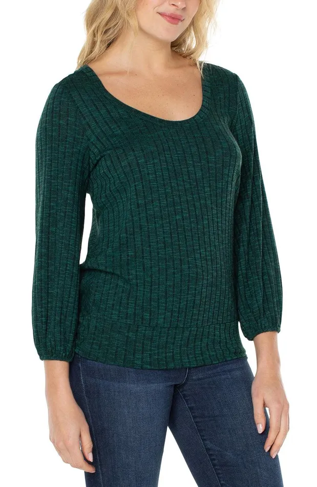 Liverpool Los Angeles TWIST BACK 34 SLEEVE KNIT TOP Deep Emerald Green Women KNIT TOPS