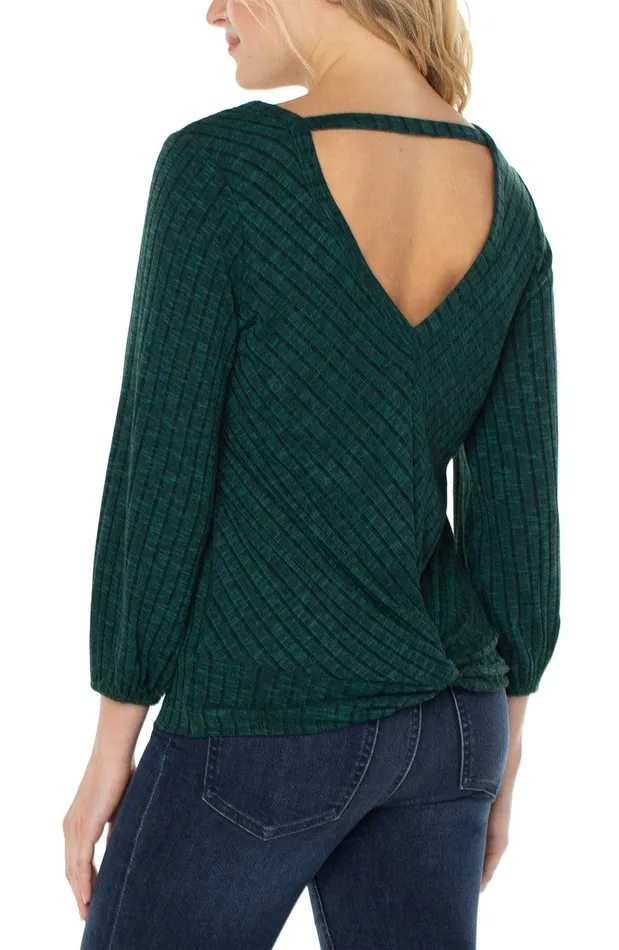 Liverpool Los Angeles TWIST BACK 34 SLEEVE KNIT TOP Deep Emerald Green Women KNIT TOPS