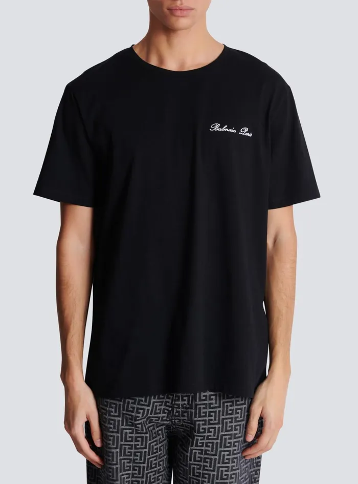 Loose Tshirt With Signature Embroidery Black Men Balmain TShirts