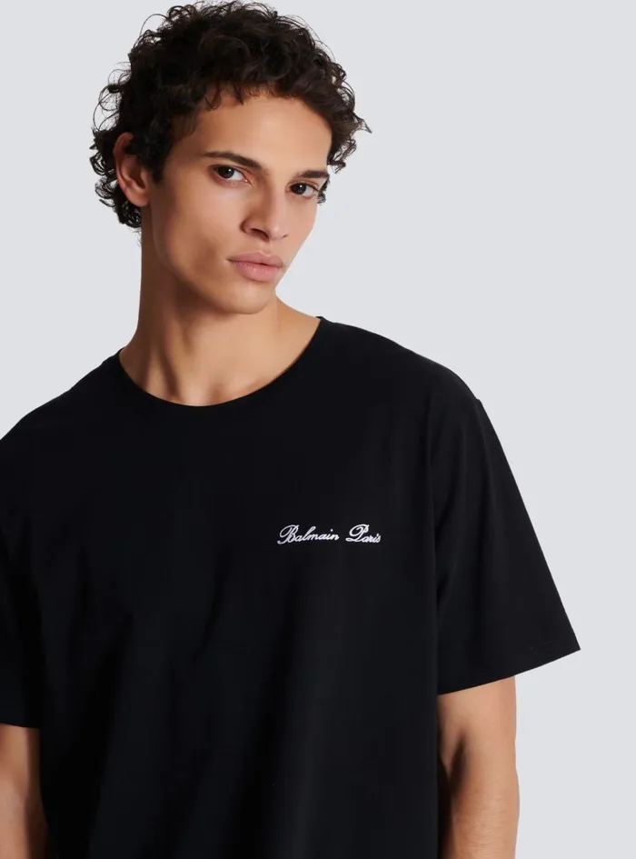 Loose Tshirt With Signature Embroidery Black Men Balmain TShirts