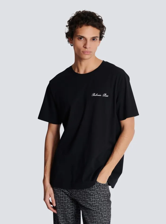 Loose Tshirt With Signature Embroidery Black Men Balmain TShirts