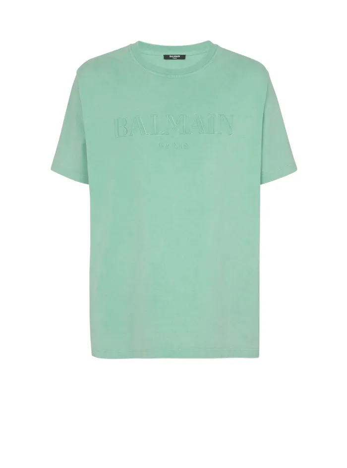 Loose Tshirt With Vintage Embroidery Green Men Balmain TShirts