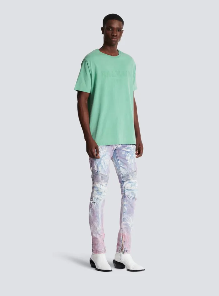 Loose Tshirt With Vintage Embroidery Green Men Balmain TShirts
